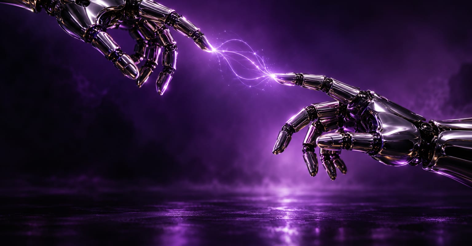 A dancer silhouette mid-motion on a glowing violet stage with long motion trails